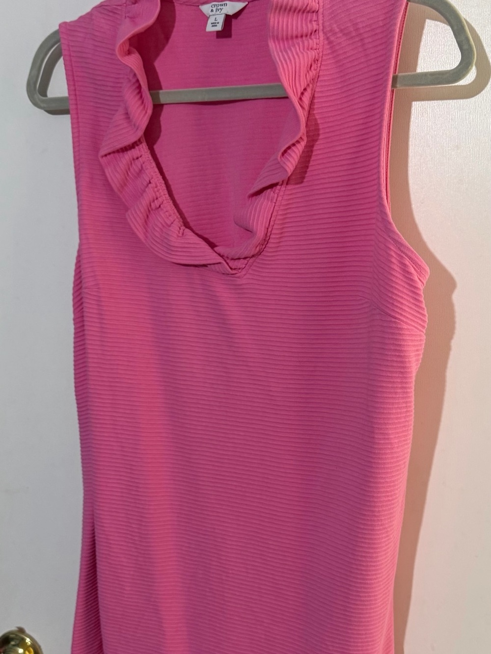 Crown & Ivy Hot Pink Ruffle V-Neck Sleeveless Tank